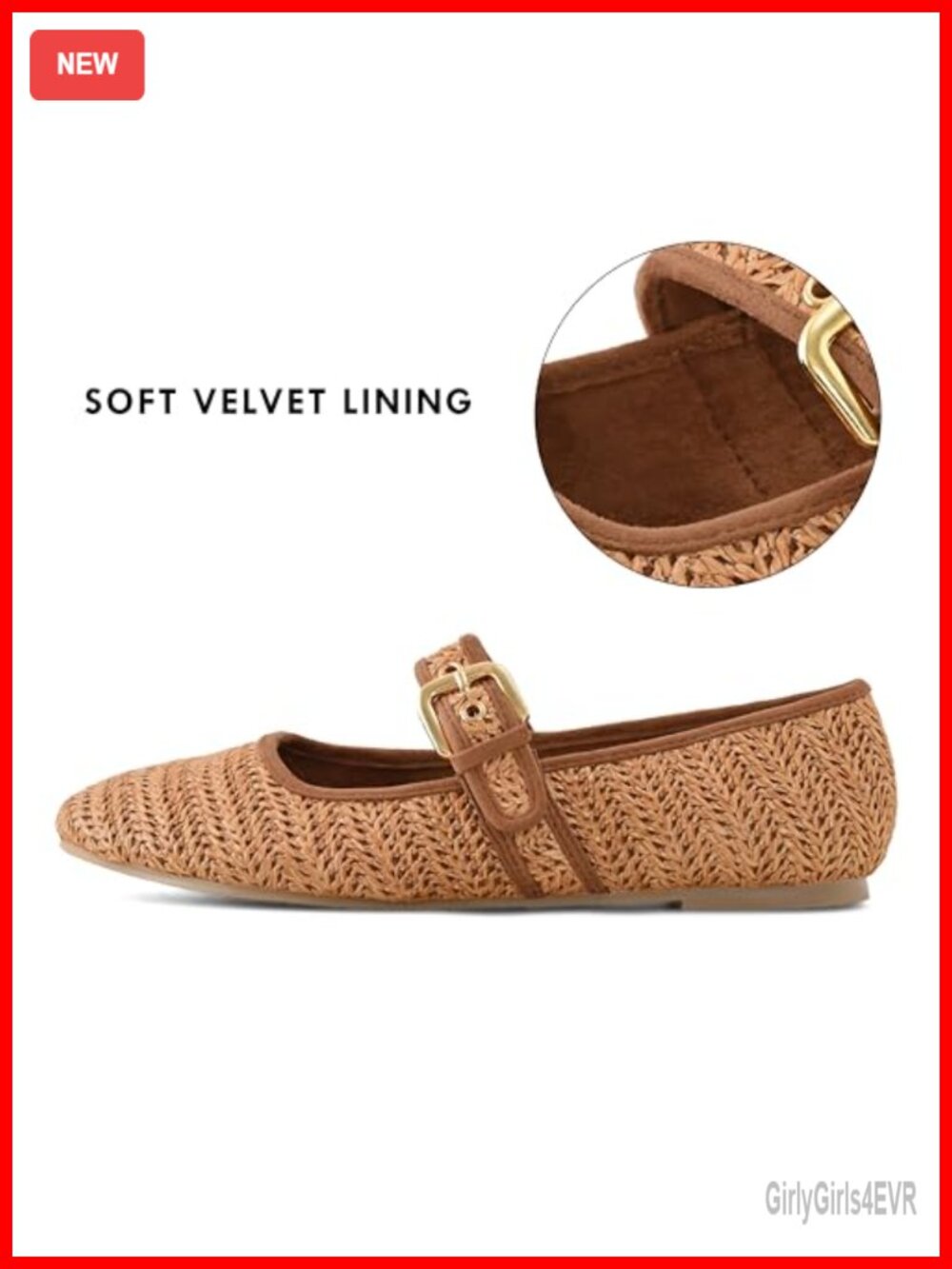 Woven Raffia Ballet Flats Round Toe Mary Jane Shoes with Buckle Strap - Picture 2 of 6